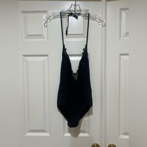 Seafolly bikini tie back open bac lace details Black one piece swimsuit bikini 8